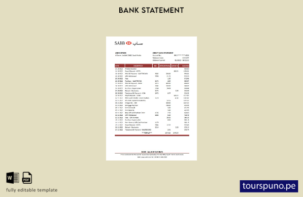 listo para imprimir plantilla de Excel de extracto bancario SABB de Arabia Saudi
